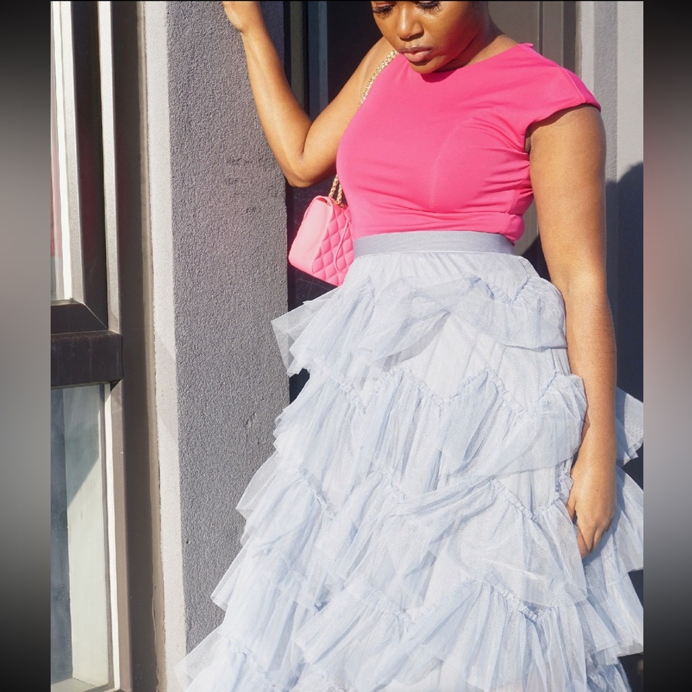 Chic Light Blue Layered Tulle Skirt